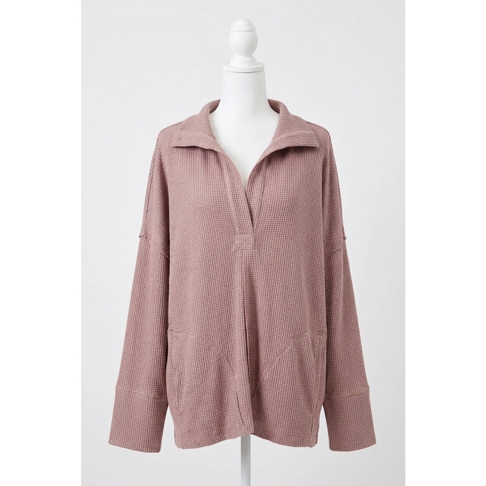 NEW ANDREE BY UNIT snatch it up waffle knit top in dusty lavender
